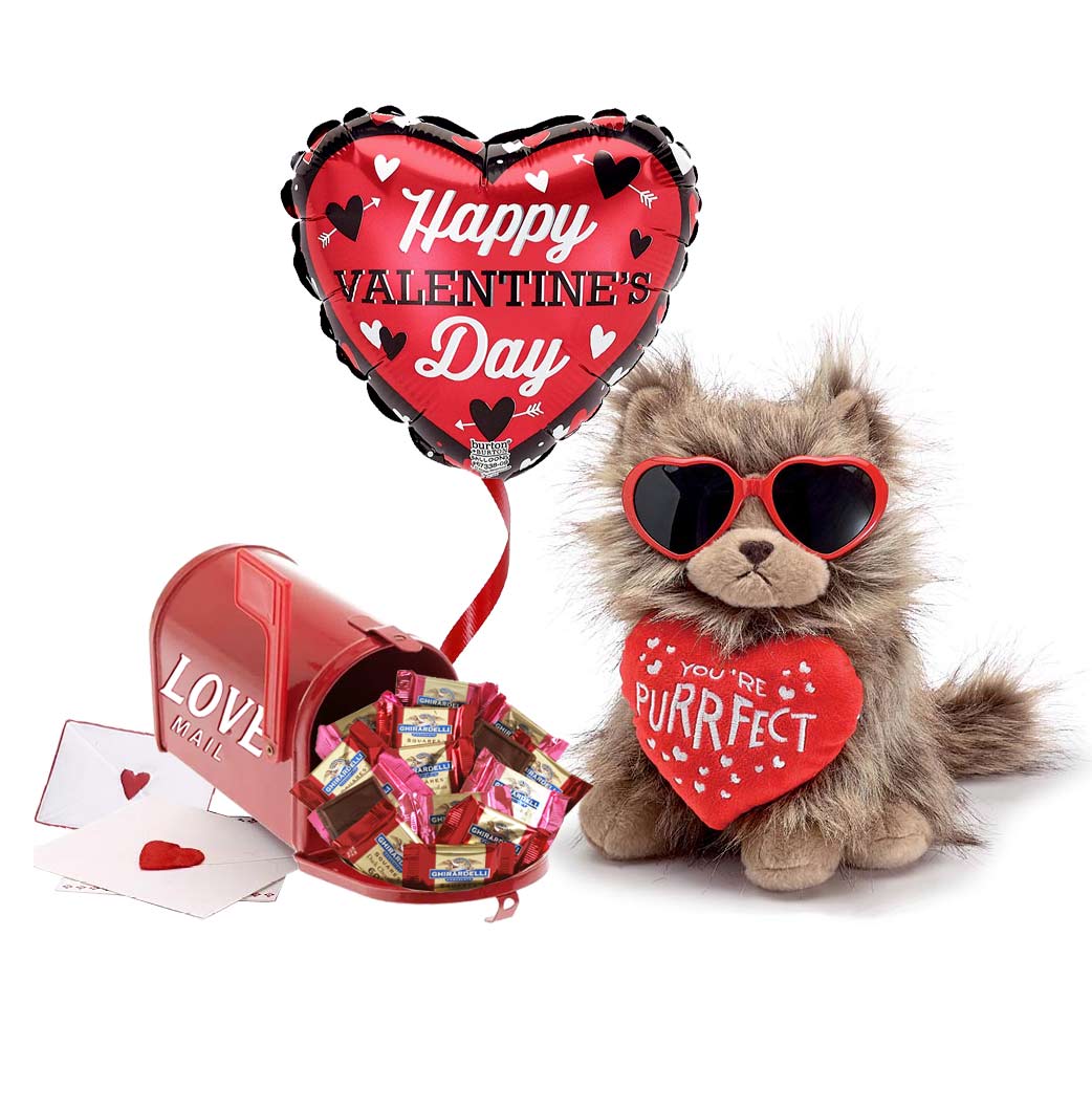 You're Purrrfect Valentine Plush Gift set with chocolates