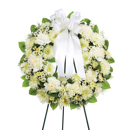 Small Open Round Standing Spray - All White