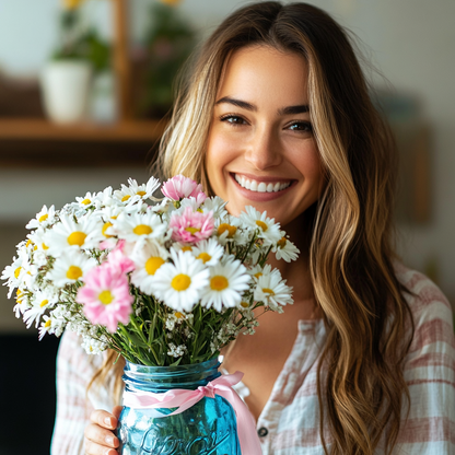 Daisy Garden in Blue Mason Jar