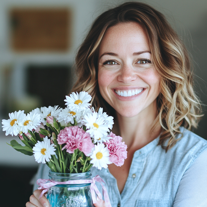 Daisy Garden in Blue Mason Jar