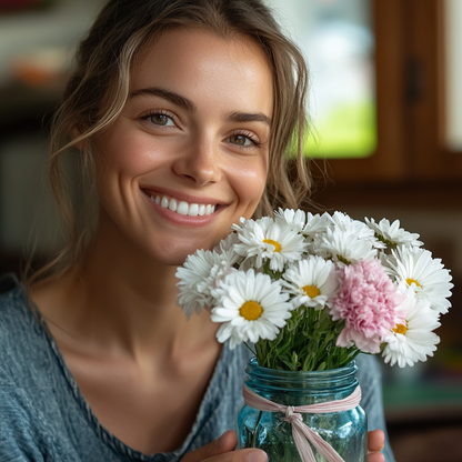 Daisy Garden in Blue Mason Jar